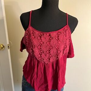 Fio fio Red Crochet-Detail Cold Shoulder Women's Top